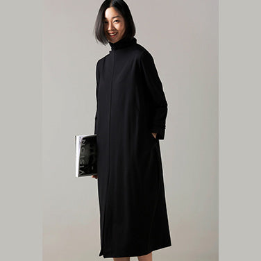 Red Cotton Dresses Long Front Open High Neck Dress