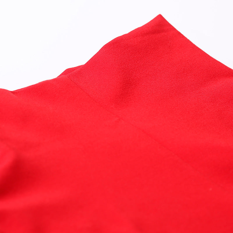 Red Cotton Dresses Long Front Open High Neck Dress
