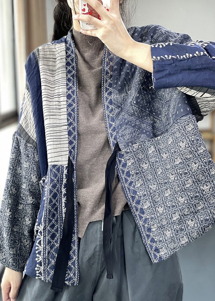 Navy Oversized Print Fine Cotton Filled Jackets Spring