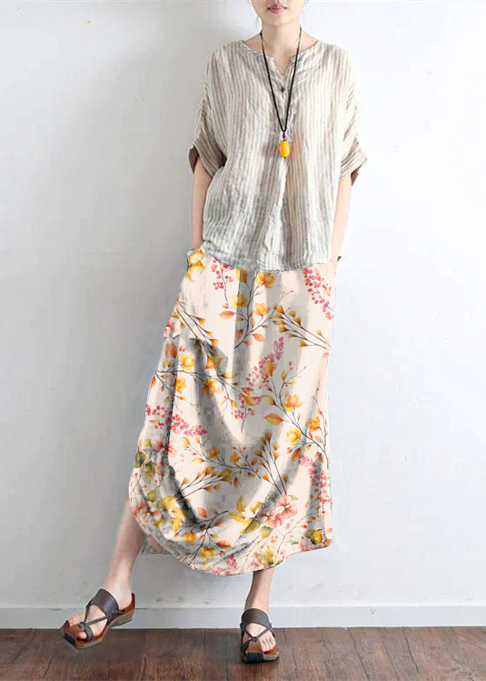 Brick Red Oversized Linen Skirts Asymmetrical Design Elastic Waist Long Skirt