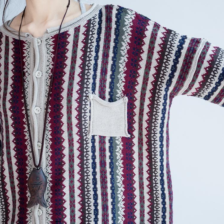 Fine Cotton Striped Knit Cardigans Long Sleeve Short Sweater Outwear
