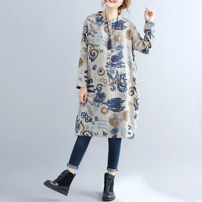 Pure Cotton Dress Dress Stand Collar Long Sleeve Cotton Dress