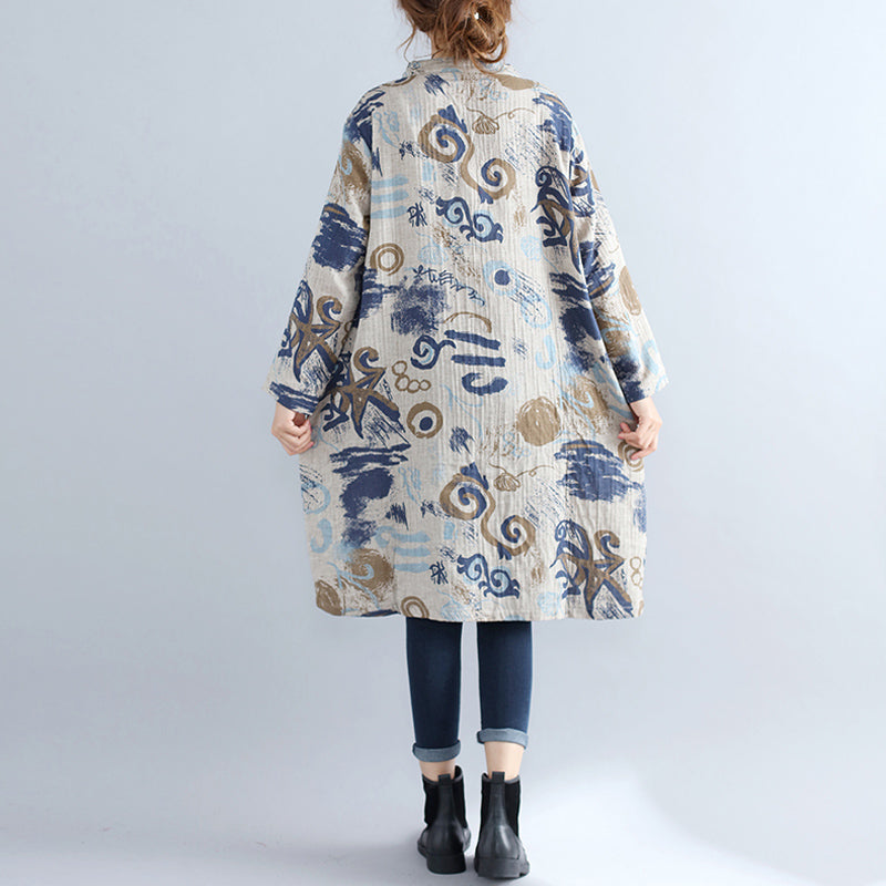 Pure Cotton Dress Dress Stand Collar Long Sleeve Cotton Dress