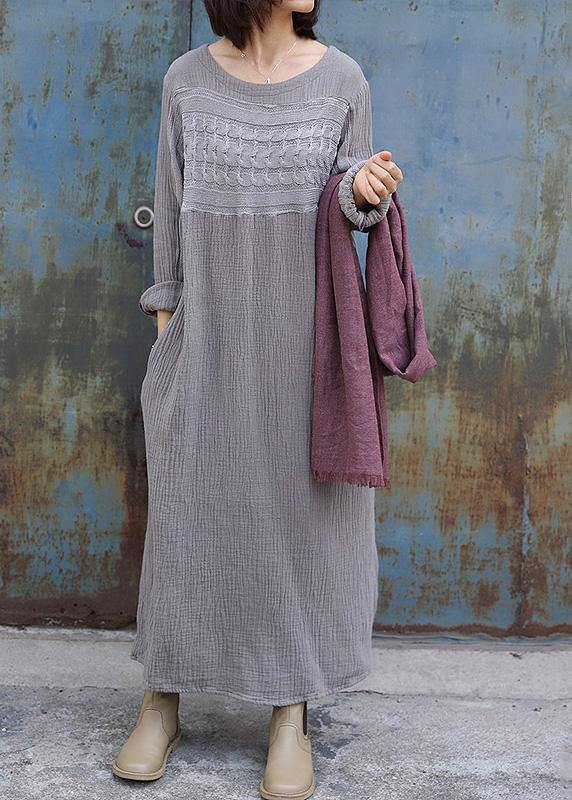 Gray Sweater Dress Patchwork Tunic Side Open Knit Dress