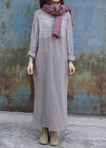 Gray Sweater Dress Patchwork Tunic Side Open Knit Dress