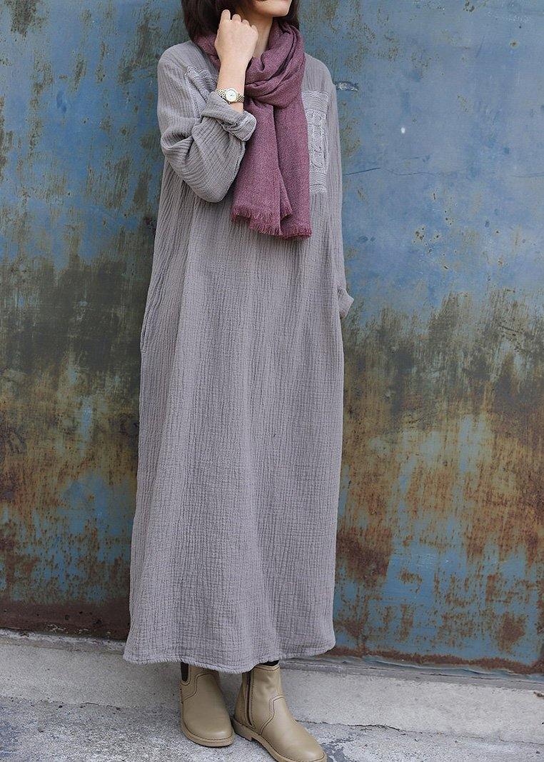 Gray Sweater Dress Patchwork Tunic Side Open Knit Dress