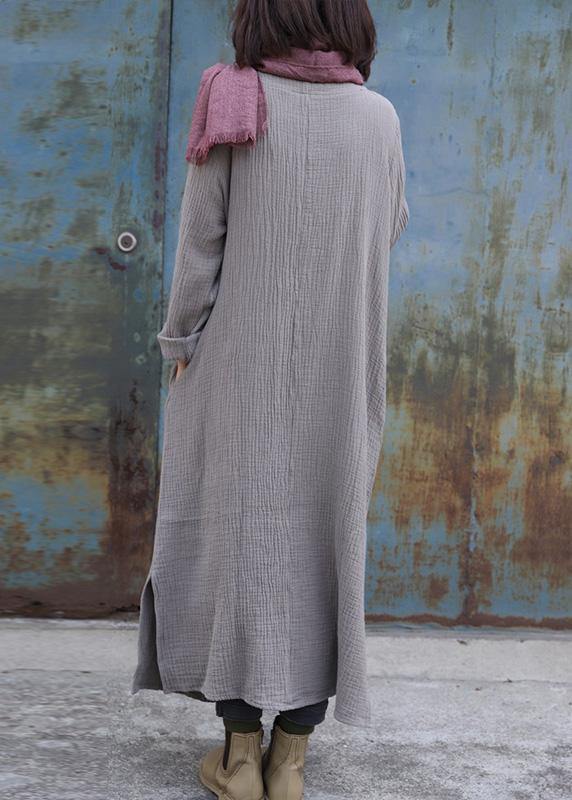 Gray Sweater Dress Patchwork Tunic Side Open Knit Dress