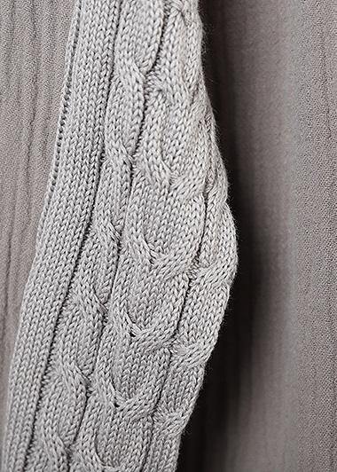 Gray Sweater Dress Patchwork Tunic Side Open Knit Dress