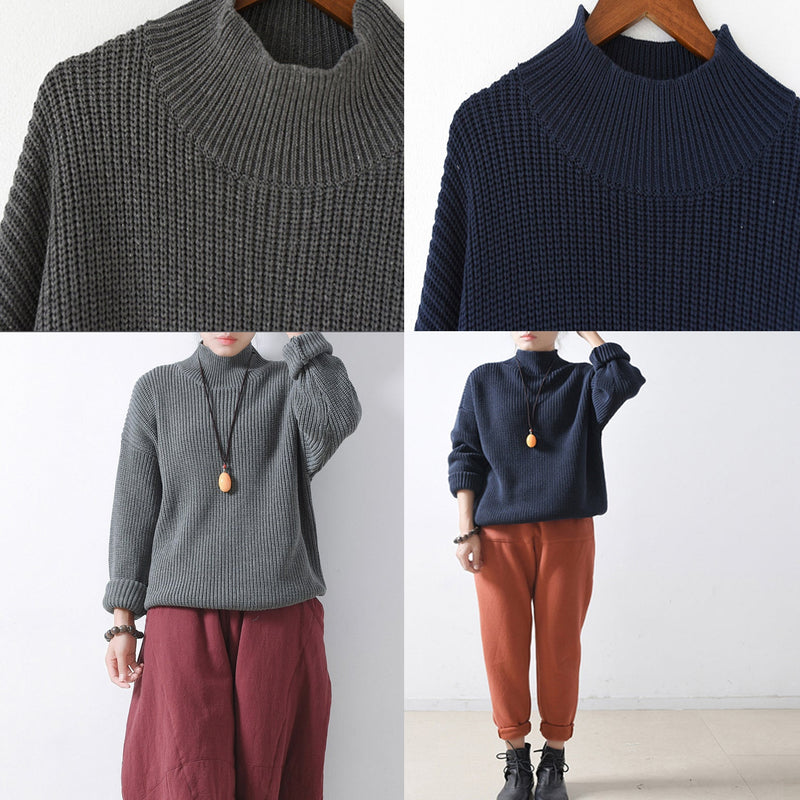 Gray Cozy Oversized Knit Sweaters Tops Warm Woman Winter Sweaters Classic