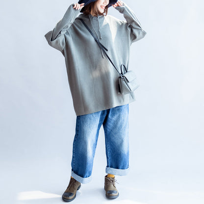 Gray Green Hooded Woolen Blended Outwear Oversize Print Knit Coats