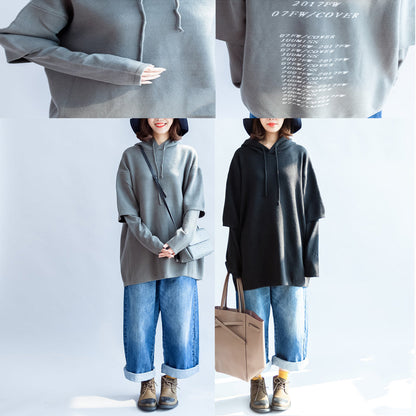 Gray Green Hooded Woolen Blended Outwear Oversize Print Knit Coats