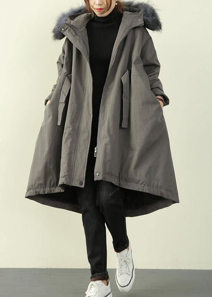 Gray Stitching Waist Ming Cloak Padded Coat
