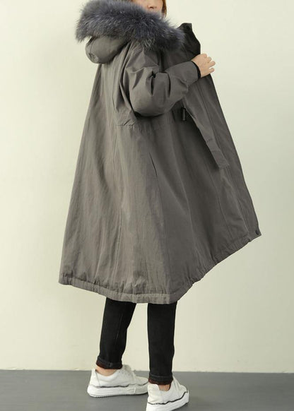 Gray Stitching Waist Ming Cloak Padded Coat
