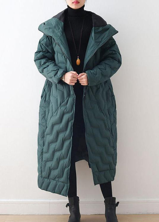 Green Down Coat Winter Oversize Hooded Winter Jacket Asymmetric Warm Winter Outwear