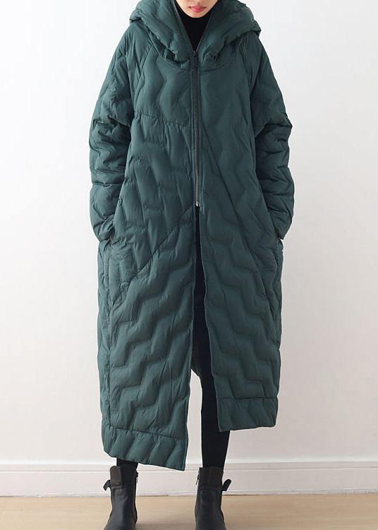 Green Down Coat Winter Oversize Hooded Winter Jacket Asymmetric Warm Winter Outwear