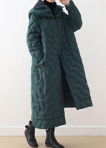Green Down Coat Winter Oversize Hooded Winter Jacket Asymmetric Warm Winter Outwear