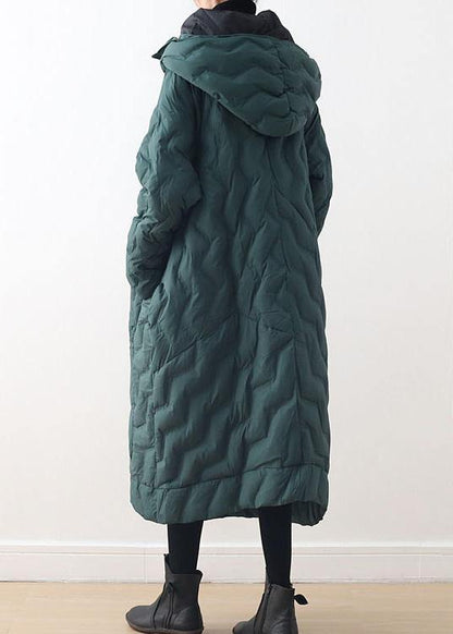 Green Down Coat Winter Oversize Hooded Winter Jacket Asymmetric Warm Winter Outwear