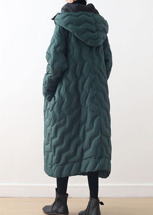 Green Down Coat Winter Oversize Hooded Winter Jacket Asymmetric Warm Winter Outwear