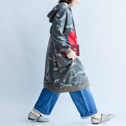 Green Ruffles Autumn Cotton Dresses Big Loving Heart Hooded Prints Mid Long Dress