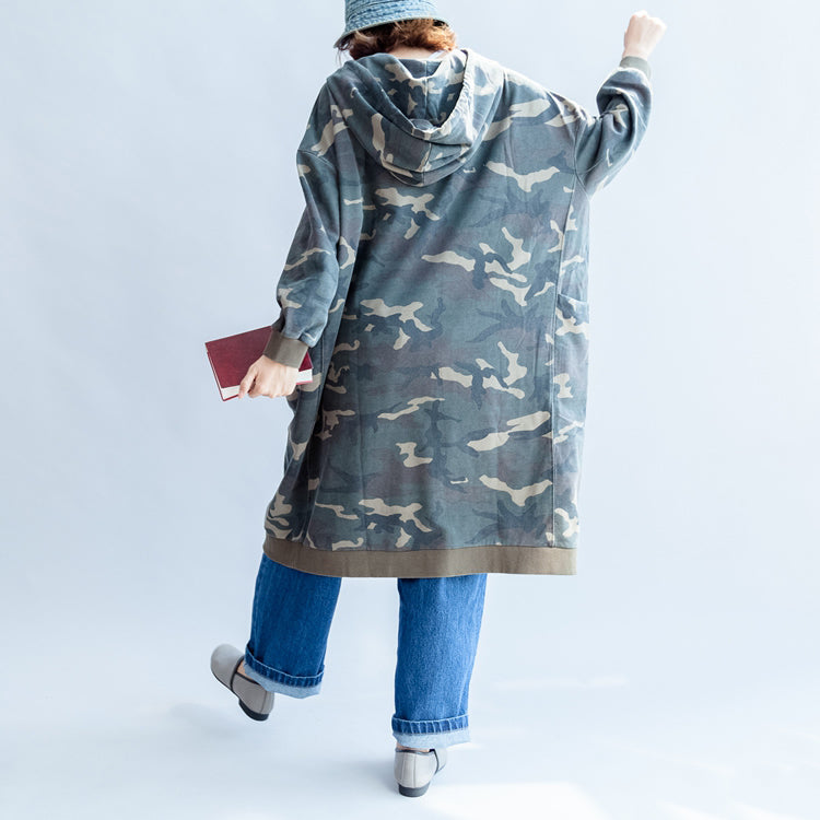 Green Ruffles Autumn Cotton Dresses Big Loving Heart Hooded Prints Mid Long Dress