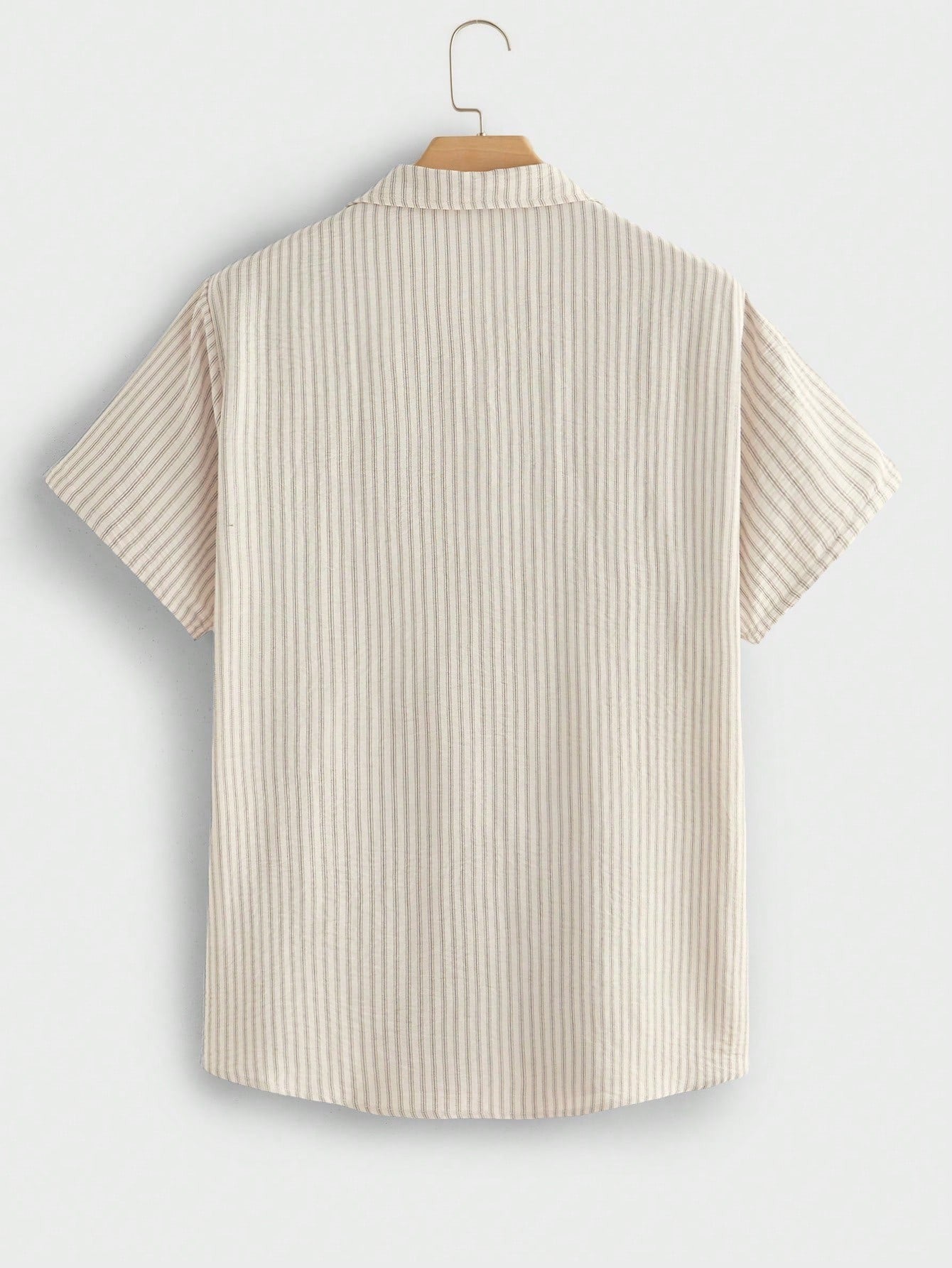 Khaki Striped Pockets Cotton Shirts Peter Pan Collar
