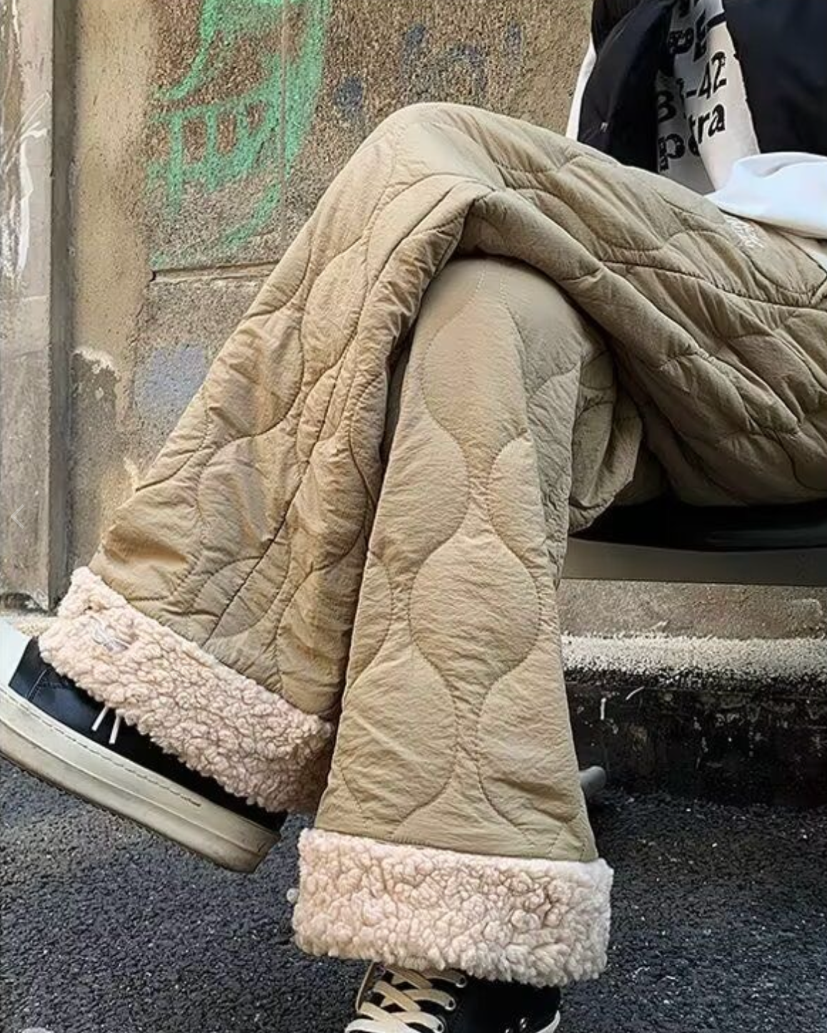 New Black Pockets Patchwork Warm Fleece Pants Winter