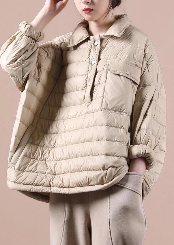 Down Jacket Overcoat Red Lapel Pockets Goose Down Coat