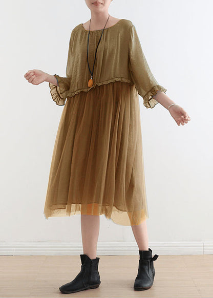 Blue-green Leaves Tull Maxi Dresses Patchwork Chiffon Summer Dresses