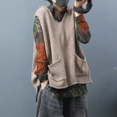 New Loose Large Size Literary Hooded Knit Waistcoat Sweater Coat