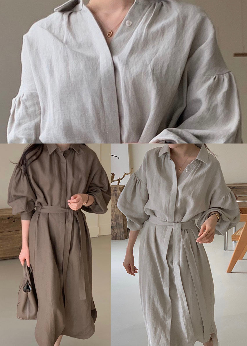 Lantern Sleeve Chocolate Shirts Dress Cinched Spring