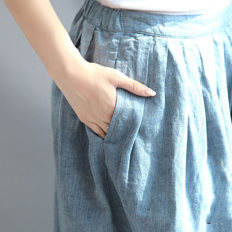 Light Blue Summer Linen Skirts Loose a Line Skirts Button Maxi Skirts