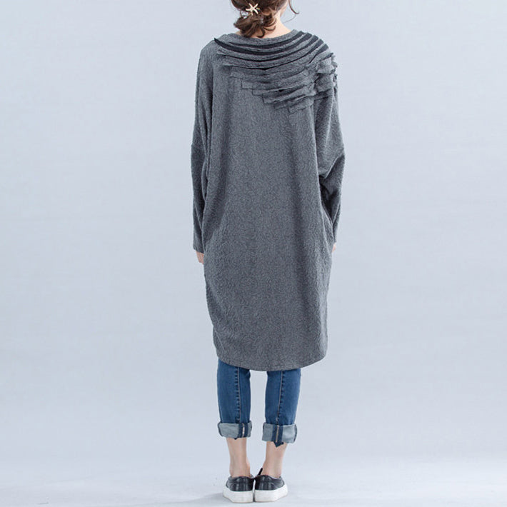 Light Gray Unique Cotton Dress Cinched Batwing Sleeve Dress