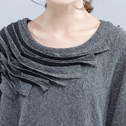 Light Gray Unique Cotton Dress Cinched Batwing Sleeve Dress
