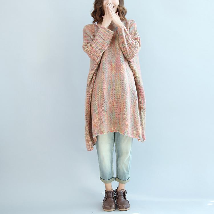 Light Pink Multi Sweater Dresses Woolen Warm Knitted Dresses