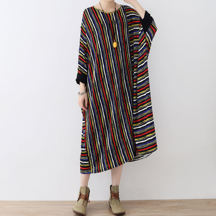 Long Sleeved Striped Caftans Oversized Cotton Dresses Long Maxi Dress