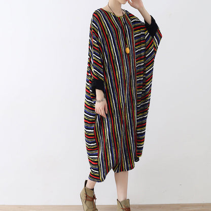 Long Sleeved Striped Caftans Oversized Cotton Dresses Long Maxi Dress