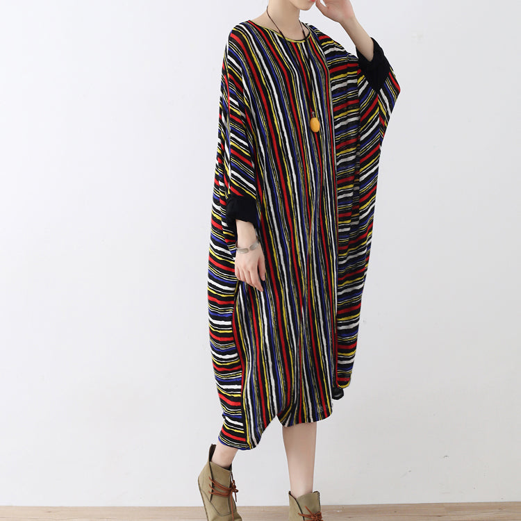 Long Sleeved Striped Caftans Oversized Cotton Dresses Long Maxi Dress