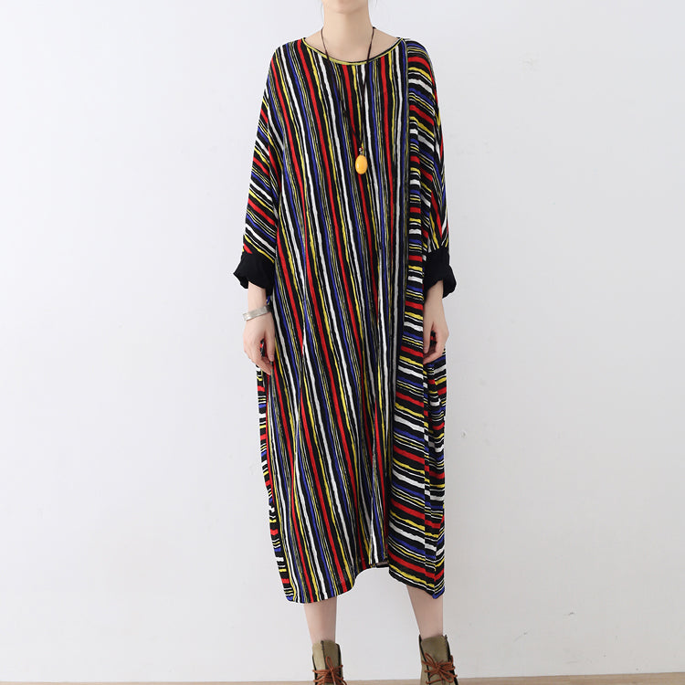 Long Sleeved Striped Caftans Oversized Cotton Dresses Long Maxi Dress