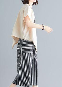 Loose Two Pieces Asymmetric White T Shirts and Striped Pants