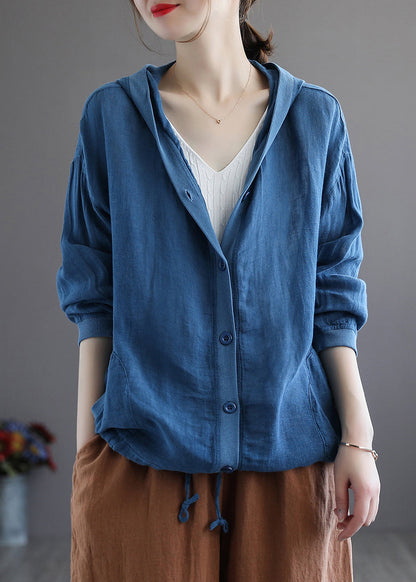 Khaki Hooded Button Drawstring Cotton Coat Fall