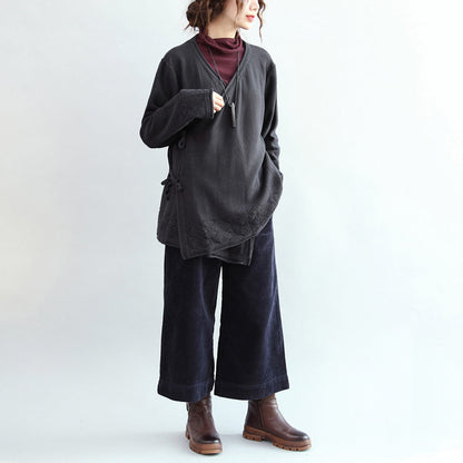 Navy Vitage Cotton Sweater Cardigans Hem Hollow Out Knit Coats