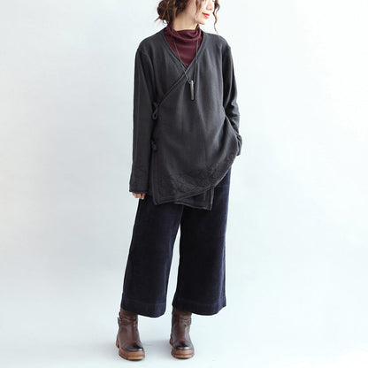 Navy Vitage Cotton Sweater Cardigans Hem Hollow Out Knit Coats