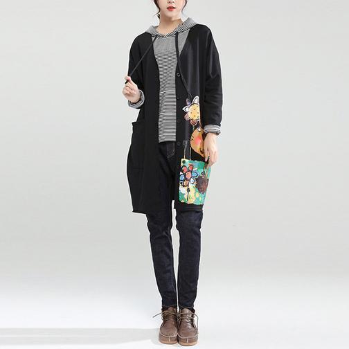 New Autumn Black Fit Cotton Coats Loose Hooded Cardigan Cartoon Print