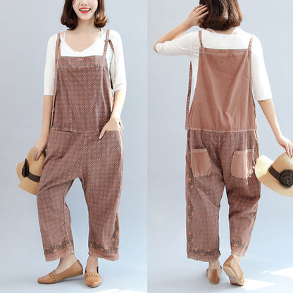 New Autumn Cotton Patchwork Prink Trousers Oversize Jumpsuit Pants