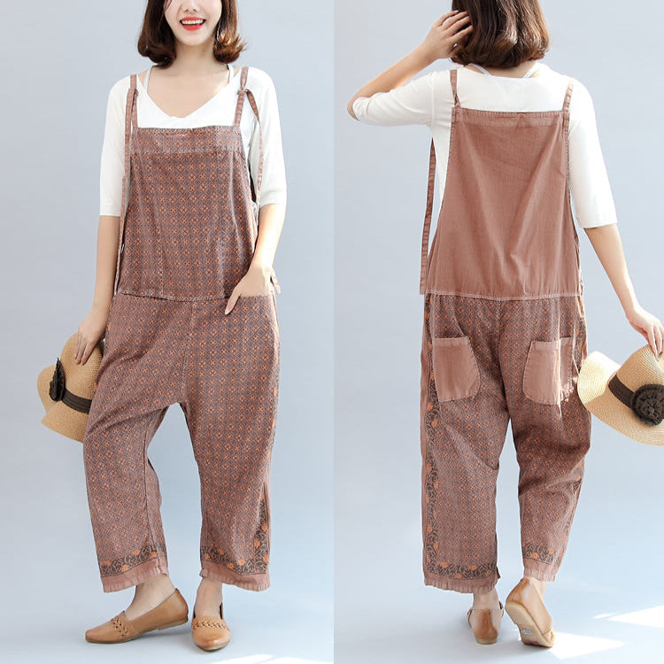 New Autumn Cotton Patchwork Prink Trousers Oversize Jumpsuit Pants