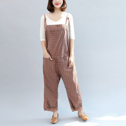 New Autumn Cotton Patchwork Prink Trousers Oversize Jumpsuit Pants