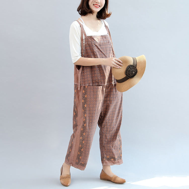 New Autumn Cotton Patchwork Prink Trousers Oversize Jumpsuit Pants