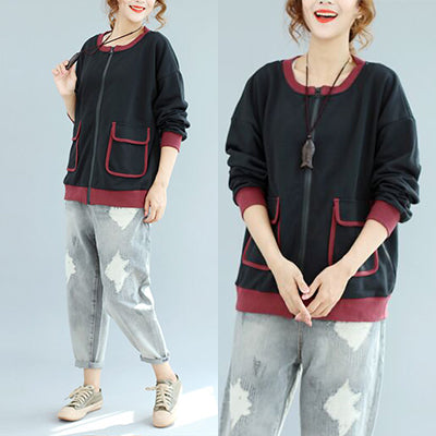 New Autumn Winter Black Patchwork Cotton Short Coat Outwear
