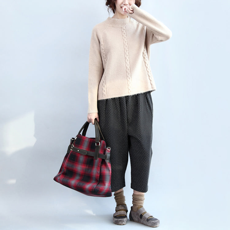 New Beige Cotton Cable Knit Tops Oversize Side Open Sweater