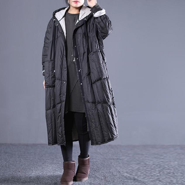 New Black Outfits Hooded Drawstring Down Jacket Pockets Down Coat